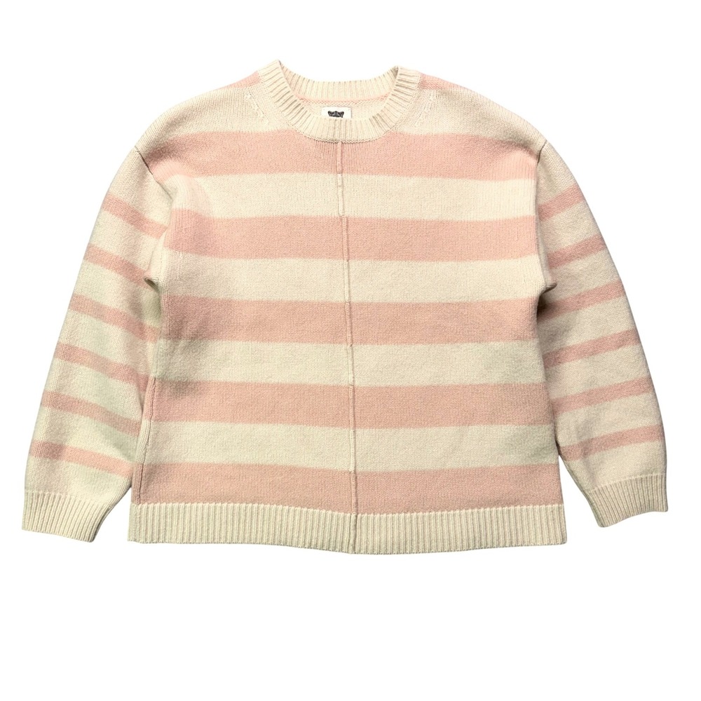 LITA by Ciara 100% Recycled Cashmere Striped Sweater Pink Cream L Old‎ Money